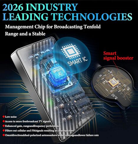أقوى هوائي تلفزيون لعام 2026 خارجي/داخلي، هوائي رقمي طويل المدى يزيد عن 4000 ميل للتلفزيون الذكي واستقبال 360 درجة، أفضل هوائي HDTV مضخم للقنوات المحلية يدعم 8K 4K، كابل محوري بطول 40 قدمًا in Kuwait