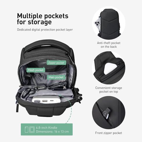 حقيبة مارك رايدن كروس للرجال، حقيبة كتف خفيفة الوزن مع منفذ USB وجيب مضاد للسرقة RFID، حقيبة صدر مقاومة للماء للمشي لمسافات طويلة والعمل وحقيبة النهار in Kuwait