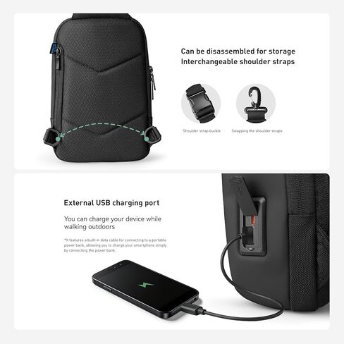 حقيبة مارك رايدن كروس للرجال، حقيبة كتف خفيفة الوزن مع منفذ USB وجيب مضاد للسرقة RFID، حقيبة صدر مقاومة للماء للمشي لمسافات طويلة والعمل وحقيبة النهار in Kuwait