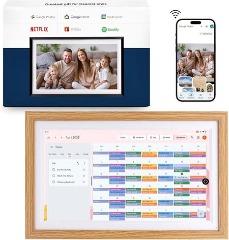 شاشة ذكية الكل في واحد مقاس 15.6 بوصة، بطارية ليثيوم مدمجة|تقويم Google الرقمي، إطار صورة مع شاشة لمس مضادة للوهج، مساعد صوتي، محور منزلي|حامل على الحائط أو سطح المكتب|مكبرات صوت|تثبيت Google Apps (Oak) in Kuwait