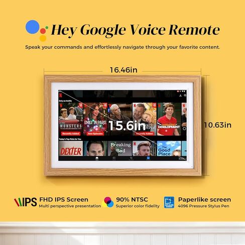 شاشة ذكية الكل في واحد مقاس 15.6 بوصة، بطارية ليثيوم مدمجة|تقويم Google الرقمي، إطار صورة مع شاشة لمس مضادة للوهج، مساعد صوتي، محور منزلي|حامل على الحائط أو سطح المكتب|مكبرات صوت|تثبيت Google Apps (Oak) in Kuwait