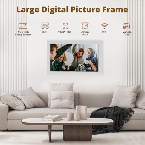 إطار صور رقمي Yoidesu مقاس 15.6 بوصة، شاشة لمس IPS بدقة FHD 1080P، سعة تخزين 32 جيجابايت، مشاركة فورية للتطبيق، إطار رقمي ذكي للعائلة هدية منزلية للأباء والأجداد (قابس الولايات المتحدة) in Kuwait