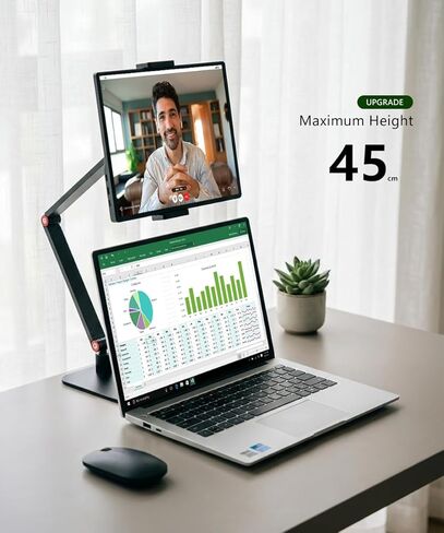 Portable Monitor Stand for Desk, Extra Tall Adjustable Tablet Holder (Max 45cm-17.7" Height), Aluminum 360° Swivel Arm Mount for 6-17.3" Screens, Fits 12.9 inch iPad Pro & Portable Displays in Saudi Arabia