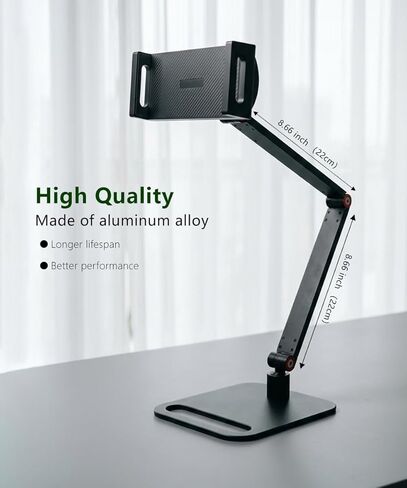 Portable Monitor Stand for Desk, Extra Tall Adjustable Tablet Holder (Max 45cm-17.7" Height), Aluminum 360° Swivel Arm Mount for 6-17.3" Screens, Fits 12.9 inch iPad Pro & Portable Displays in Saudi Arabia