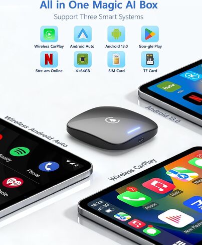 2026 Magic Box 3.0 CarPlay Android Auto & Wireless Carplay محول Dual WiFi + 4G تقسيم الشاشة وشاشة النسخ المتطابق تدعم Play-Store Dowanlaod أي تطبيق لتشغيل السيارة السلكية OEM in Kuwait