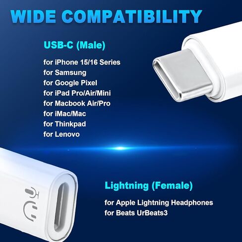 قطعتان من محول صوت USB C ذكر إلى أنثى، محول سماعة رأس من النوع C ذكر إلى أنثى متوافق مع iPhone 15/16 Series MacBook iPad Pro/Air/Mini والمزيد in Kuwait