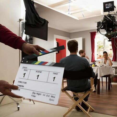 Acrylic Film Clapboard, 12 x 10in Video Movie Clapboard ​with 2 Whiteboard Marker, Movie Theme Party Decorations(Color:White, Black) in Saudi Arabia