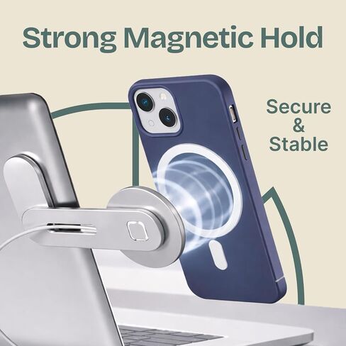 Magnetic Phone Holder for Laptop, Adjustable Aluminum Side Mount Phone Stand for Laptop Screen, Monitor or Desk, Space Saving Magnetic Smartphone Holder (Silver) in Saudi Arabia