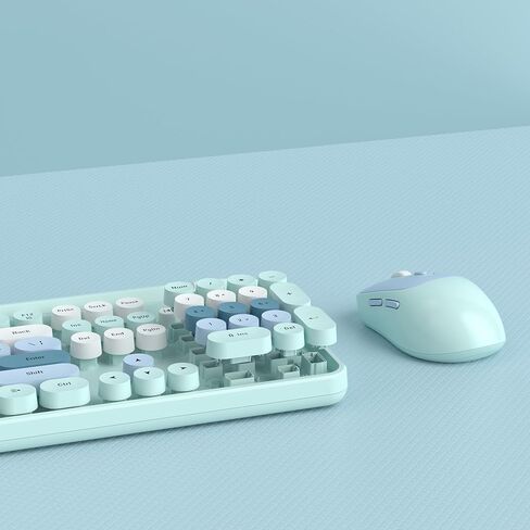MageGee V920 Wireless Keyboard and Mouse, Full-Sized Retro Typewriter Keyboard with Round Keycaps, Sleep Mode, Tilt Legs, 2.4GHz Silent Office Keyboard Mouse Combo for PC/Desktop/Laptop (Blue) in Kuwait