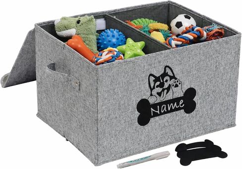 Large Dog Toy Bin-Pet Toys Storage Box-Fabric Storage Bin with Lid-Collapsible Dog Toy Organizer,Dog Toy Basket -Chew Proof Dog Bin-Can be Personalized-Gray in Kuwait