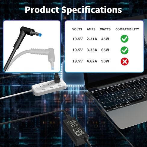 استبدال محول سلك الطاقة 65 وات لشاحن الكمبيوتر المحمول HP 65 وات 45 وات شاحن الكمبيوتر طرف أزرق in Kuwait