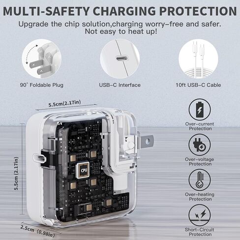 شاحن Mac Book Air، كابل USB C إلى C بطول 10 أقدام مع محول طاقة USB C محمول 30 وات متوافق مع MacBook Air M1 M2 M3 M4، MacBook Pro 13-16 بوصة، iPad Pro، iPhone 16/17 وجميع أجهزة USB-C in Kuwait