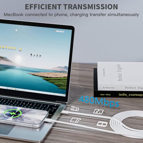 شاحن Mac Book Air، كابل USB C إلى C بطول 10 أقدام مع محول طاقة USB C محمول 30 وات متوافق مع MacBook Air M1 M2 M3 M4، MacBook Pro 13-16 بوصة، iPad Pro، iPhone 16/17 وجميع أجهزة USB-C in Kuwait