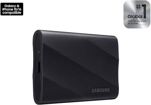 سامسونج T9 SSD محمول 1 تيرابايت، USB 3.2 Gen 2x2 محرك أقراص الحالة الصلبة الخارجي، Seq. سرعات قراءة تصل إلى 2000 ميجابايت/ثانية للألعاب والطلاب والمحترفين، MU-PG1T0B/AM، أسود (متجدد) in Kuwait