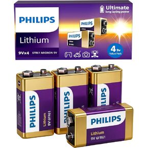 Philips 9V Lithium Battery (4 Pack) for Security Systems, Keyless Entry Door Lock, Multimeter, Metal Detector in Kuwait