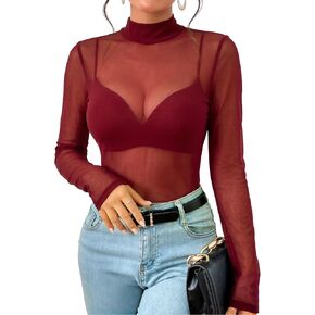 Avidlove Mesh Top Mesh Crop Top for Women Long Sleeve Mock Neck S-XXL in Kuwait