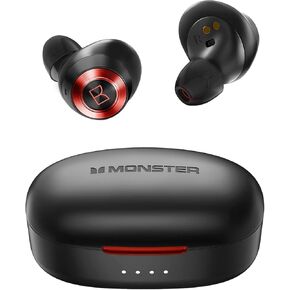 Monster Achieve 100 AirLinks Wireless Earbuds,Super Fast Charge,Bluetooth 5.0 in-Ear Stereo Headphones with USB-C Charging Case,Built-in Mic for Clear Calls,Water Resistant Design for Sports, Red in Kuwait