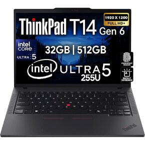 لينوفو ثينك باد T14 الجيل 6، شاشة 14 بوصة FHD+، انتل الترا 5 225U، ذاكرة الوصول العشوائي 32 جيجا DDR5، 512 جيجا SSD PCIe، بصمة الإصبع، لوحة مفاتيح بإضاءة خلفية، واي فاي 6E، RJ-45، كاميرا ويب FHD، ويندوز 11 برو، كمبيوتر محمول للأعمال AI - أسود in Kuwait