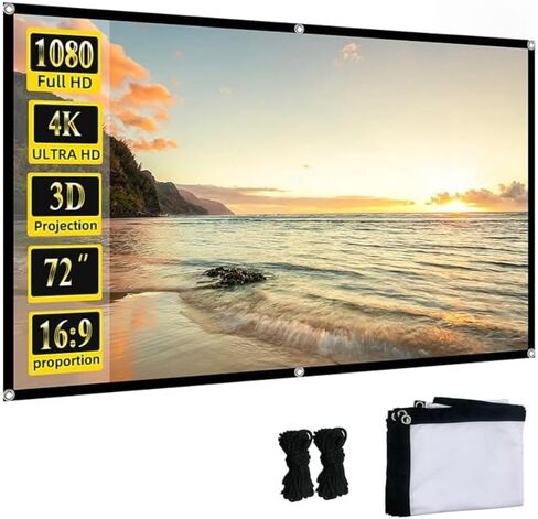 Projector Screen 150 inch, Washable 16:9 4K Foldable Indoor Outdoor Movie Screen for Home Theater, Portable Projection Screen with Hooks & Rope Simple Mount, Anti-Crease Double-Sided Display for Livin in Kuwait