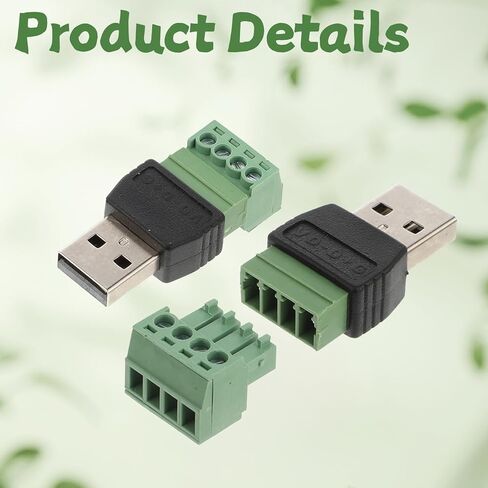 2 حزم موصلات USB 2.0 بدون لحام، USB 2.0 نوع A ذكر إلى 4 دبوس موصل كتلة طرفية بدون لحام من النوع A موصل كتلة طرفية محمول قابل للتوصيل محول ذكر 300 فولت 8 أمبير in Kuwait