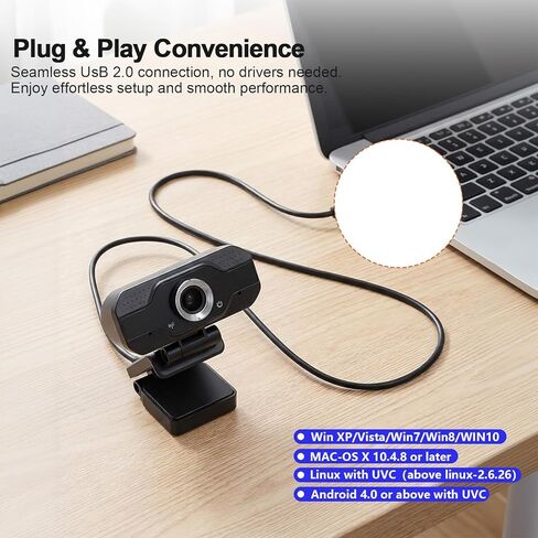 كاميرا ويب USB مع ميكروفون مدمج، دقة 1080 بكسل كاملة، التوصيل والتشغيل، كاميرا ويب للكمبيوتر المكتبي، دروس عبر الإنترنت in Kuwait