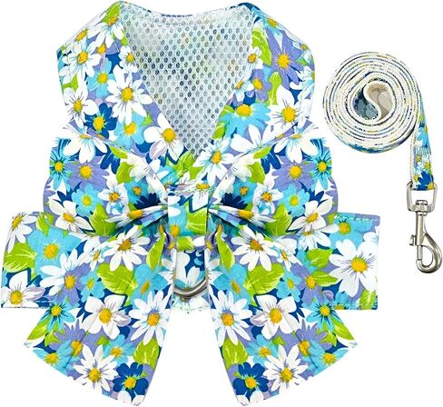 BAEJMJK Dog Harness and Leash Set with Bow Knot No Pull Pet Daisy Floral Harness with D-Ring Soft Mesh Dog Harness Vest Set Escape Proof Princess Puppy Harness for Small Girl Dogs Cats（Pink S） in Saudi Arabia