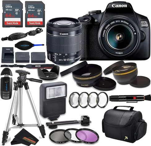 كانون الدولية كاميرا Canon EOS 2000D (Rebel T7) DSLR مع مجموعة ملحقات Canon EF-S 18-55mm F3.5-5.6 III وعدسة Sunshine Photo الاحترافية... (تجديد) in Kuwait