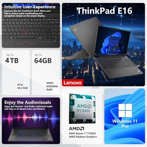 Lenovo ThinkPad E16 Gen 2 Business Laptop Computer, 16" FHD+, AMD 8-Core Ryzen 7 7735HS, 32GB DDR5, 1TB PCIe SSD, WiFi 6, Backlit KB, Fingerprint Reader, Windows 11 Pro, (renewed) in Kuwait