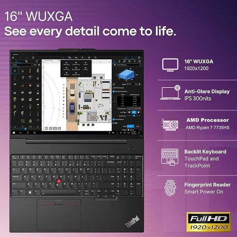 Lenovo ThinkPad E16 Gen 2 Business Laptop Computer, 16" FHD+, AMD 8-Core Ryzen 7 7735HS, 32GB DDR5, 1TB PCIe SSD, WiFi 6, Backlit KB, Fingerprint Reader, Windows 11 Pro, (renewed) in Kuwait