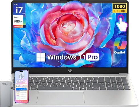 HP 15.6" Touch Screen Business Laptop - Intel 10-Core i7-1355U(Up to 5GHz), 16 GB RAM, 512 GB SSD, FHD IPS Touchscreen, Wi-Fi 6, Windows 11 Pro, Long Battery Life, Copilot, w/RECOLX AI Voice Recorder in Kuwait