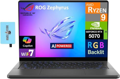 ASUS ROG Zephyrus G14 AI Gaming Laptop 14.0" 120Hz Display (AMD Ryzen 9 270, GeForce RTX 5070 8GB, 32GB LPDDR5X, 1TB PCIe SSD, RGB Keyboard, WiFi 7, Webcam, Win 11 Pro) w/DKZ USB Port Expander in Kuwait