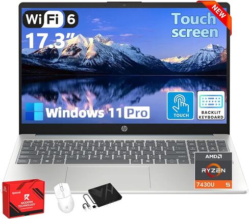 HP Flagship 17 Touchscreen Business Student Laptop - AMD Ryzen 5 7430U · 17.3 HD+ Display · AI Copilot · Fast Charge · Wi-Fi 6 · Backlit Keyboard · Win11 Pro · w/Accessory (16GB RAM | 512GB SSD) in Kuwait