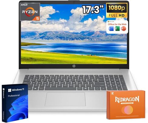 HP 17 Inch Laptop for Business, Office 365 for the Web, 20GB RAM, 512GB SSD, AMD Ryzen 5 7430U(6-Core), 17.3" FHD IPS Display, Windows 11 Pro, AI Copilot, Full Numeric KB, Wi-Fi 6, Bluetooth 5.4 in Kuwait