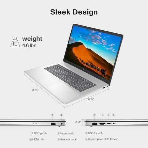HP 17 inch Laptop 2026 for Business, Intel 10-Core i5-1334U (Up to 4.6GHz), 20GB RAM, 512GB SSD, 17.3" HD+ Anti-Glare, Backlit Keyboard, Fingerprint Reader, Copilot AI, Windows 11 Pro, Accessories in Kuwait