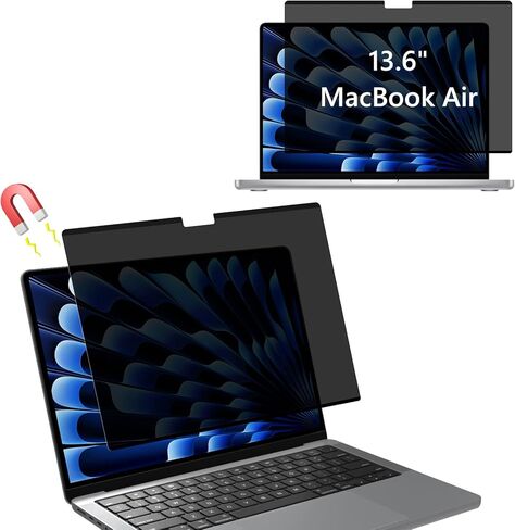 شاشة خصوصية مغناطيسية لجهاز MacBook Air 13.6 بوصة (2026-2022، M5، M4، M3، M2)، واقي شاشة لخصوصية الكمبيوتر المحمول قابل للإزالة، فلتر ضوء أزرق غير لامع مضاد للوهج، سهل التشغيل/الإيقاف in Kuwait