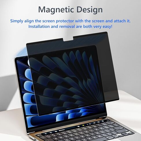 شاشة خصوصية مغناطيسية لجهاز MacBook Air 13.6 بوصة (2026-2022، M5، M4، M3، M2)، واقي شاشة لخصوصية الكمبيوتر المحمول قابل للإزالة، فلتر ضوء أزرق غير لامع مضاد للوهج، سهل التشغيل/الإيقاف in Kuwait