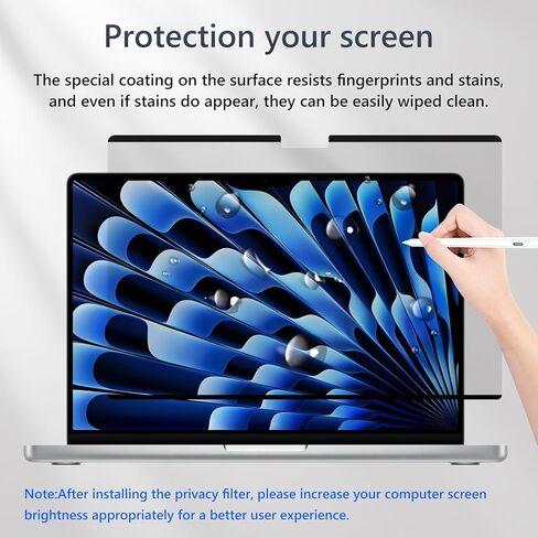 شاشة خصوصية مغناطيسية لجهاز MacBook Air 13.6 بوصة (2026-2022، M5، M4، M3، M2)، واقي شاشة لخصوصية الكمبيوتر المحمول قابل للإزالة، فلتر ضوء أزرق غير لامع مضاد للوهج، سهل التشغيل/الإيقاف in Kuwait