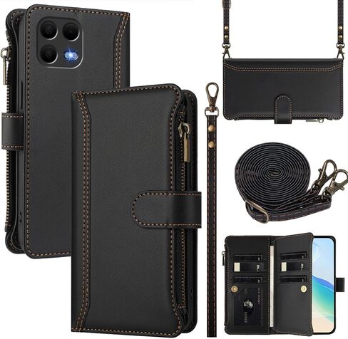 for Tmobile Revvl 8 Pro Phone Case Wallet 2025, with 1 Long Shoulder Strap, 1 Short Wrist Strap, 9 Card Slots, 1 Cash Pocket, Kistand, Wireless Charging, Magnetic Closure (Purple) in Saudi Arabia