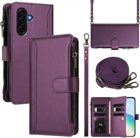 for Tmobile Revvl 8 Pro Phone Case Wallet 2025, with 1 Long Shoulder Strap, 1 Short Wrist Strap, 9 Card Slots, 1 Cash Pocket, Kistand, Wireless Charging, Magnetic Closure (Purple) in Saudi Arabia