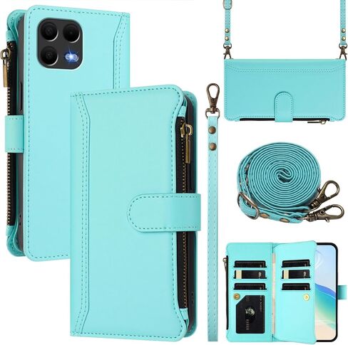 for Tmobile Revvl 8 Pro Phone Case Wallet 2025, with 1 Long Shoulder Strap, 1 Short Wrist Strap, 9 Card Slots, 1 Cash Pocket, Kistand, Wireless Charging, Magnetic Closure (Purple) in Saudi Arabia