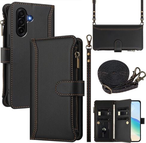 for Tmobile Revvl 8 Pro Phone Case Wallet 2025, with 1 Long Shoulder Strap, 1 Short Wrist Strap, 9 Card Slots, 1 Cash Pocket, Kistand, Wireless Charging, Magnetic Closure (Purple) in Saudi Arabia