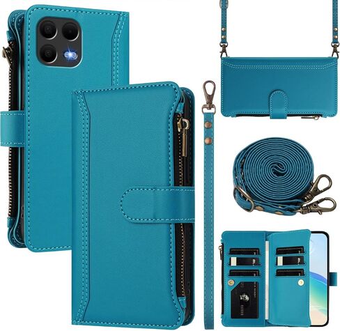for Tmobile Revvl 8 Pro Phone Case Wallet 2025, with 1 Long Shoulder Strap, 1 Short Wrist Strap, 9 Card Slots, 1 Cash Pocket, Kistand, Wireless Charging, Magnetic Closure (Purple) in Saudi Arabia