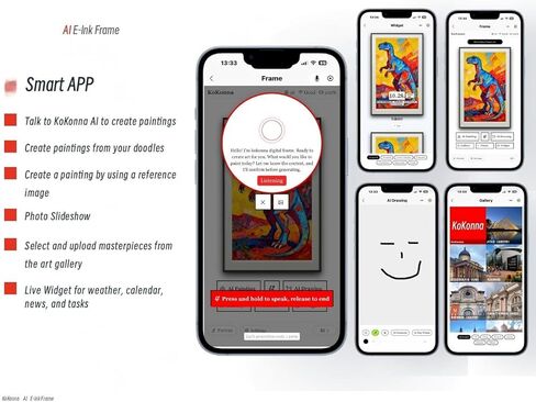 إطار فني رقمي بالحبر الإلكتروني بتقنية الذكاء الاصطناعي، إطار صور ذكي من الورق الإلكتروني بالألوان الكاملة، لاسلكي مع عمر بطارية طويل جدًا، شاشة خالية من الوميض لديكور المنزل والمكتب - 7.3 بوصة (بوصة، 7.3، معدن) in Kuwait
