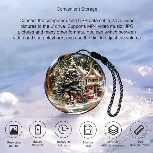 Cuifati 4GB كريستال الكرة مشغل فيديو كرة الذاكرة إطار الصورة الرقمية مع اتصال USB بطارية 1000mAh لديكور المنزل هدية عيد ميلاد in Kuwait