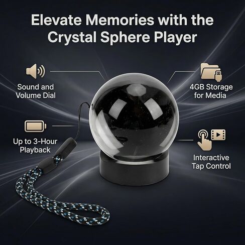 Cuifati 4GB كريستال الكرة مشغل فيديو كرة الذاكرة إطار الصورة الرقمية مع اتصال USB بطارية 1000mAh لديكور المنزل هدية عيد ميلاد in Kuwait