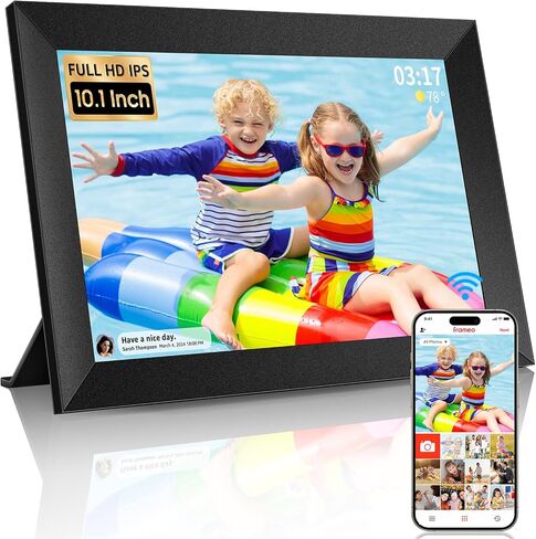 Frameo 10.1" WiFi Cloud Digital Photo Frame, 1280x800 IPS HD Touch Screen, 16GB Memory, Auto-Rotate & Wall Mountable, Simple Setup Electronic Frame for Sharing Moments with Parents in Kuwait