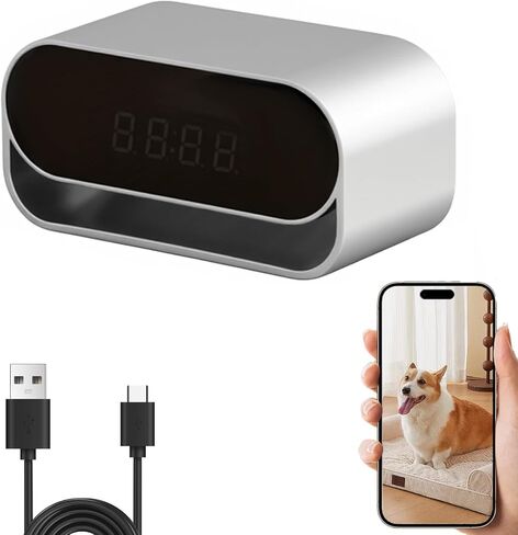 كاميرا ساعة ULar بدقة 4K UHD، رؤية ليلية عالية الدقة، كاميرات WiFi، عرض مباشر عن بعد، تخزين محلي وسحابي، يعمل بمنفذ USB، بطارية 2600 مللي أمبير في الساعة، كشف الحركة، منزل ذكي، بدون صوت in Kuwait