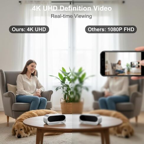 كاميرا ساعة ULar بدقة 4K UHD، رؤية ليلية عالية الدقة، كاميرات WiFi، عرض مباشر عن بعد، تخزين محلي وسحابي، يعمل بمنفذ USB، بطارية 2600 مللي أمبير في الساعة، كشف الحركة، منزل ذكي، بدون صوت in Kuwait