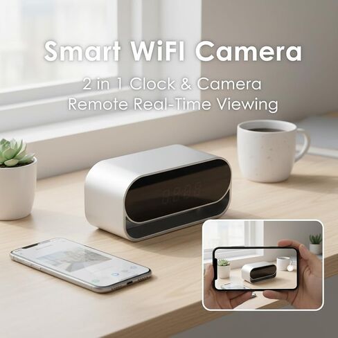 كاميرا ساعة ULar بدقة 4K UHD، رؤية ليلية عالية الدقة، كاميرات WiFi، عرض مباشر عن بعد، تخزين محلي وسحابي، يعمل بمنفذ USB، بطارية 2600 مللي أمبير في الساعة، كشف الحركة، منزل ذكي، بدون صوت in Kuwait