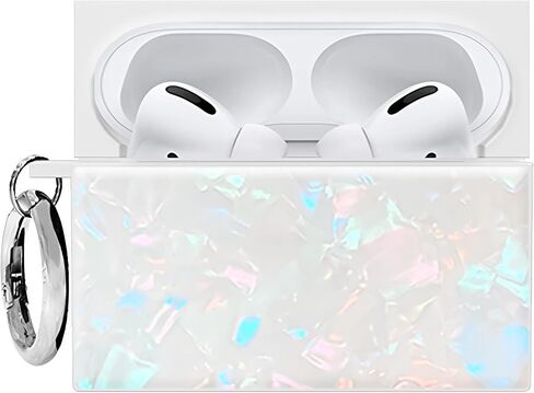 حافظة AirPods Pro 3 المربعة الرسمية مع حلقة فضية - متوافقة مع AirPods Pro الجيل الثالث - شحن لاسلكي - خفيفة الوزن ومقاومة للصدمات (غلاف أوبال) in Kuwait